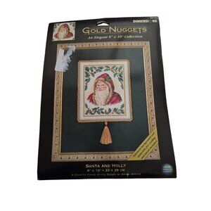 Vintage L-25 NEW 2002 DIMENSIONS GOLD NUGGETS CROSS-STITCH KIT ”SANTA & HOLLY”